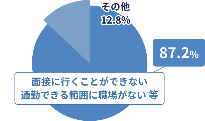 面接に行くことができない 通勤できる範囲に職場がない 等 87.2% その他 12.8%